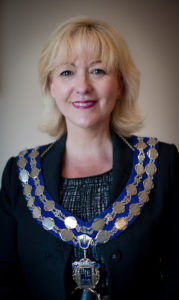 Amanda Woodward wearing her chain of office as newly appointed president of the BIE.